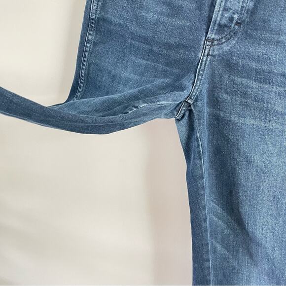AMO Women’s Dark Wash Babe Jeans Eclipse Denim Raw Hem High Rise Blue Button Fly - Picture 6 of 11